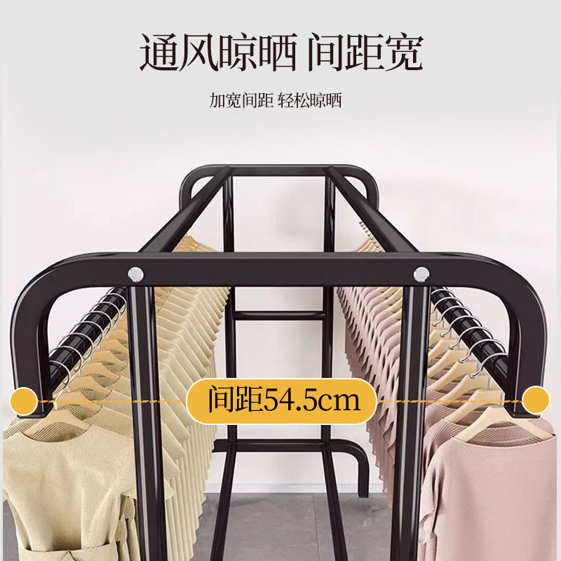 Suport dublu de umerase pentru haine, cu 1 suport de pantofi, din metal, cu raft depozitare deasupra – 50KG greutate maxima, 150x120x48cm