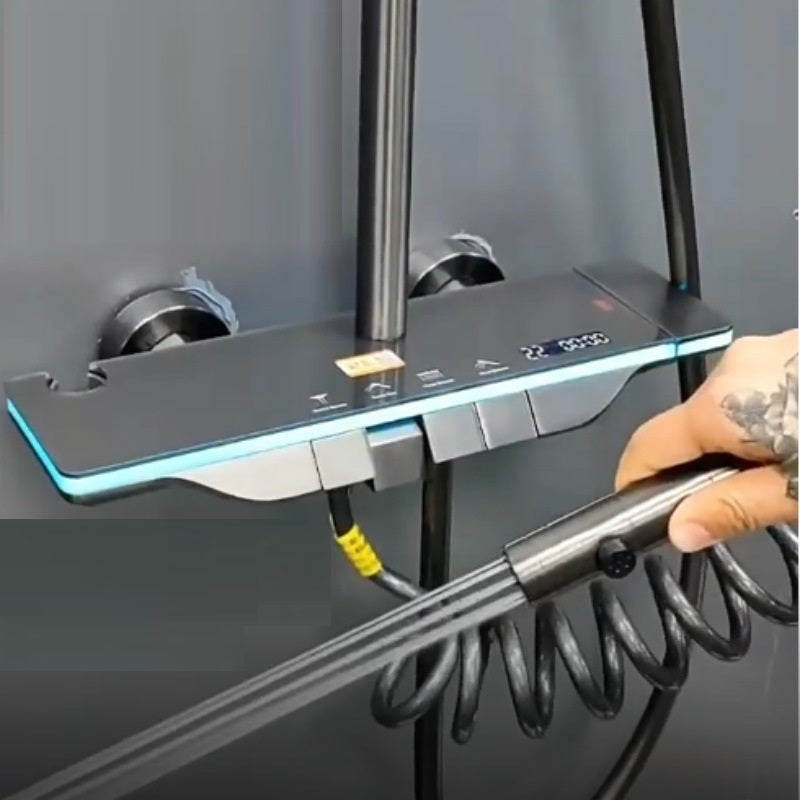 Coloana de Dus Smart, Afisaj LED, Control Termostatic, 4 Moduri de Pulverizare, pipa pentru cada, para dreptunghiulara tip ploaie, dus mobil, dus bideu, gri