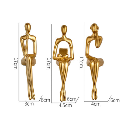 Set 3 statuete decorative aurii din rasina, siluete ganditoare Golden Muse