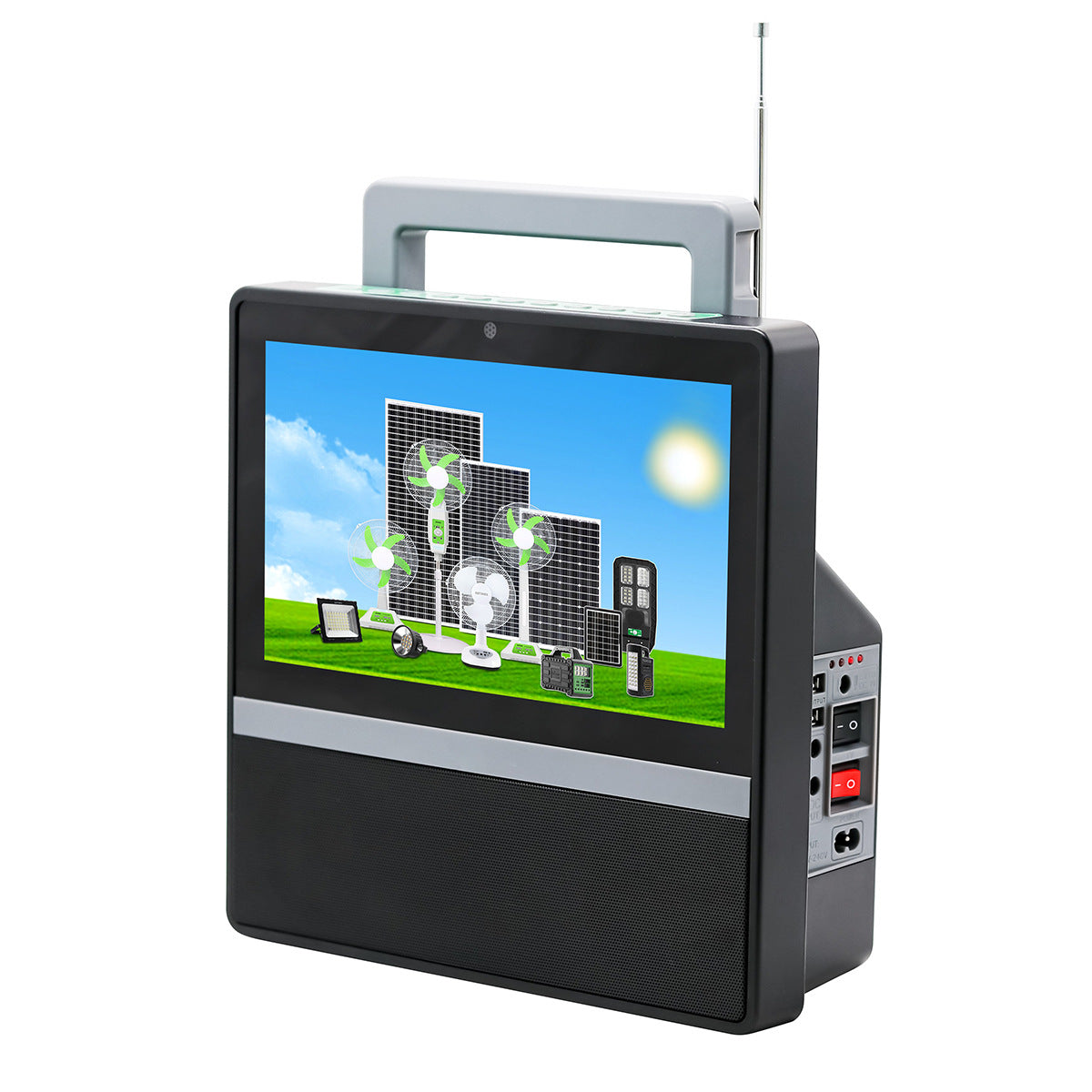 Televizor Solar 10 inch GD8088 cu 2 Proiectoare LED si 2 Becuri LED de 5W si Power Bank USB