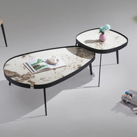 Set 2 Masute de Cafea Moderne din Piatra Sinterizata, Finisaj Lucios, Rezistente la Caldura si Pete, Design Elegant pentru