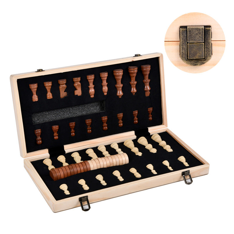 Set Joc 3 în 1: Șah, Dame și Table – Din Lemn Natural, Pliabil, Magnetic