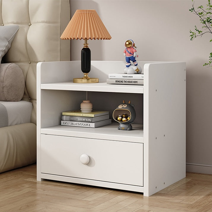 Noptiera PAL minimalista cu sertar si raft, 40x32x42cm, alb/gri