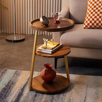 Masuta de cafea pentru living cu 3 polite rotunde, MDF, 62cm, negru/wenge. - imagine 5