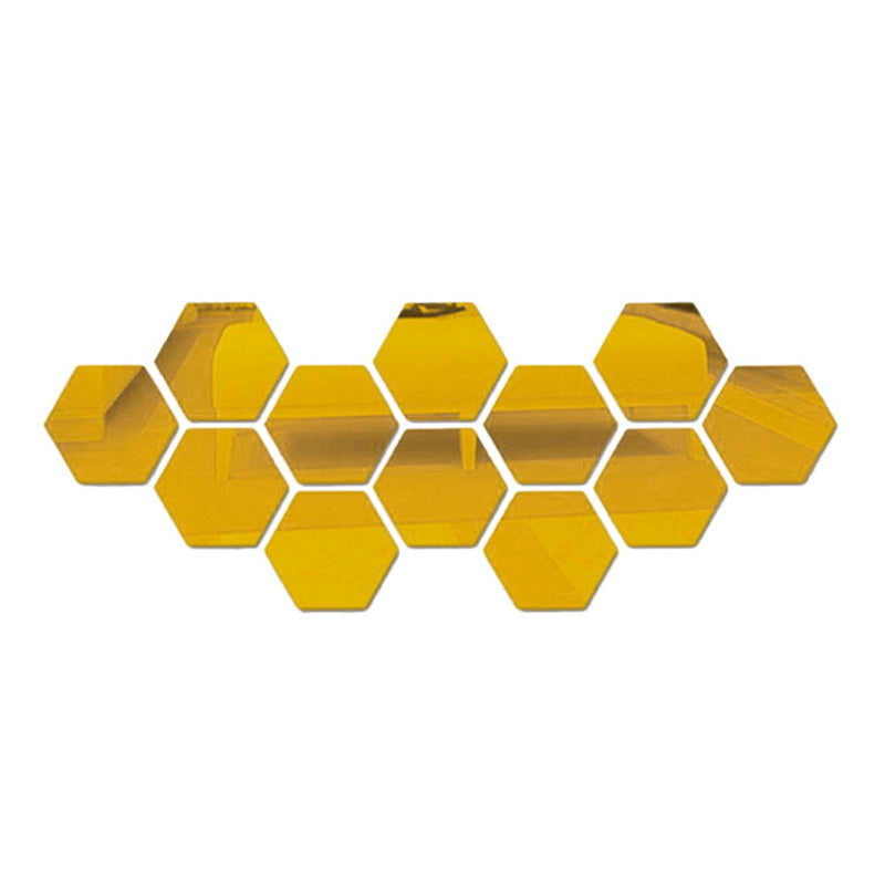 Set 12 oglinzi acrilice autoadezive decorative forma hexagon, diametru 7, 13, 20 si 23 cm