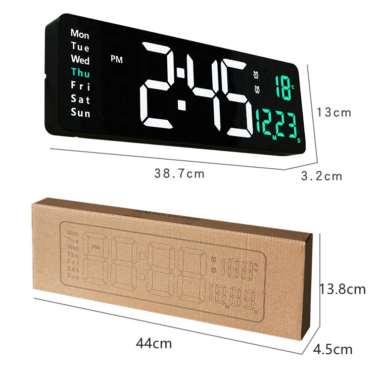 Ceas Digital de Perete cu Afișaj LED Mare 38.7cm – Dată, Temperatură, Alarmă, Ziua Săptămânii, Telecomandă Inclusă