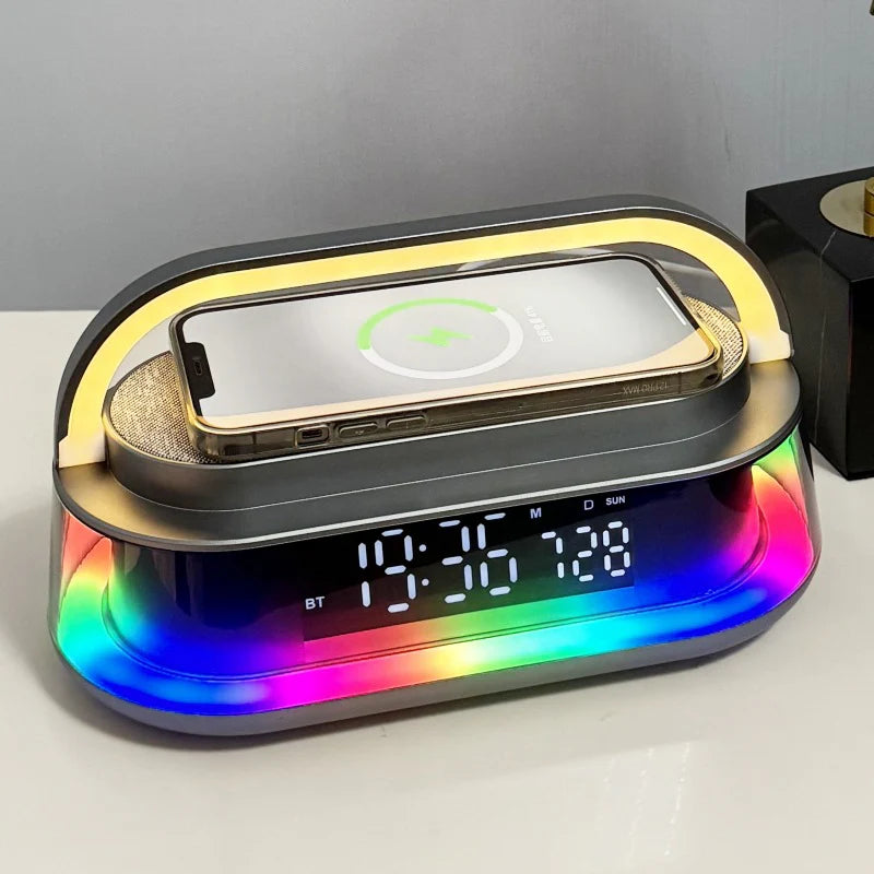 Boxa inteligenta cu ceas LED, incarcare wireless, 15W, Bluetooth 5.3 ,radio FM