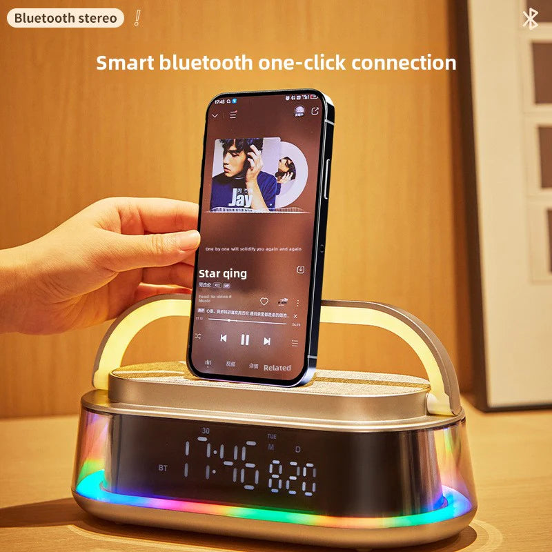 Boxa inteligenta cu ceas LED, incarcare wireless, 15W, Bluetooth 5.3 ,radio FM