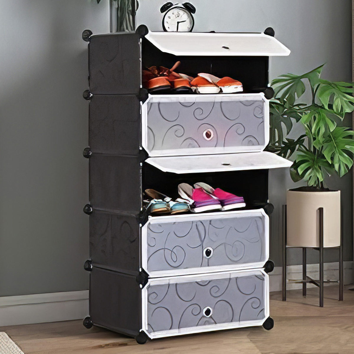 Dulapr Modular pentru Incaltaminte, cu 5 Niveluri, Design Portabil cu Usi, 85 x 47 x 37cm