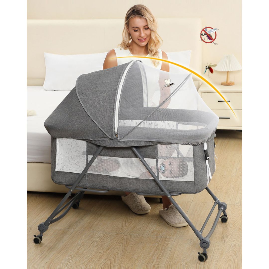 Patut Bebe Multifunctional – Portabil, Pliabil, cu Roti, cu Saltea,  Nou-Nascuti