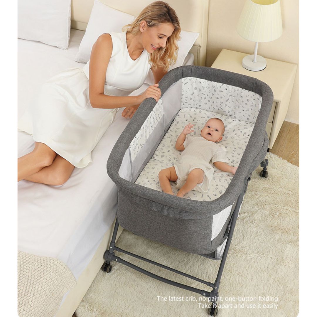 Patut Bebe Multifunctional – Portabil, Pliabil, cu Roti, cu Saltea,  Nou-Nascuti