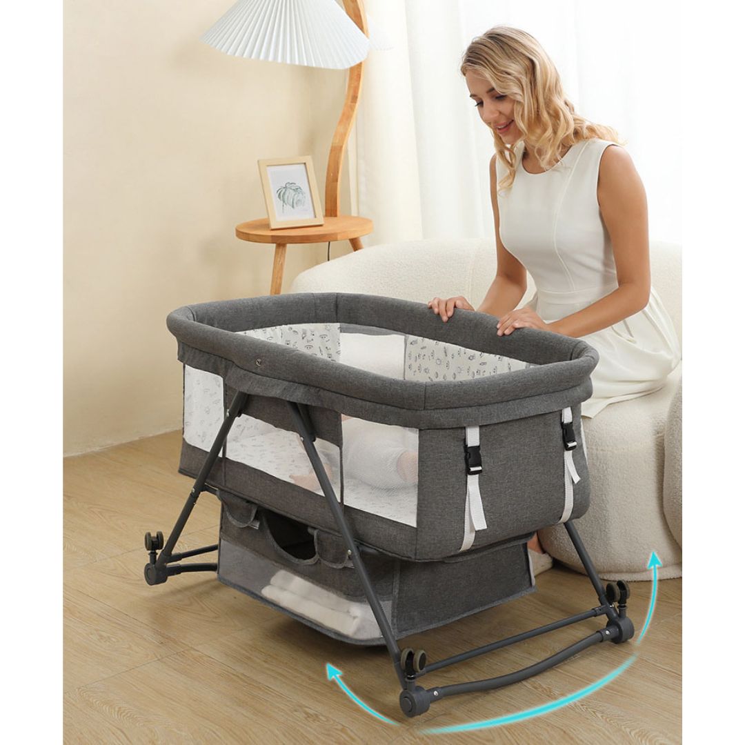 Patut Bebe Multifunctional – Portabil, Pliabil, cu Roti, cu Saltea,  Nou-Nascuti