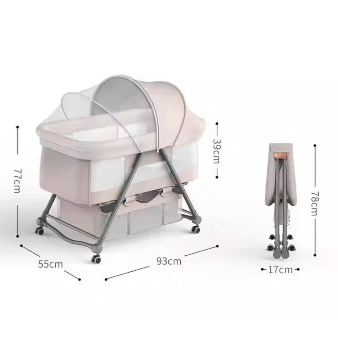 Patut Bebe Multifunctional – Portabil, Pliabil, cu Roti, cu Saltea,  Nou-Nascuti