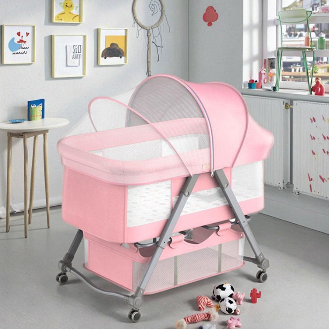 Patut Bebe Multifunctional – Portabil, Pliabil, cu Roti, cu Saltea,  Nou-Nascuti