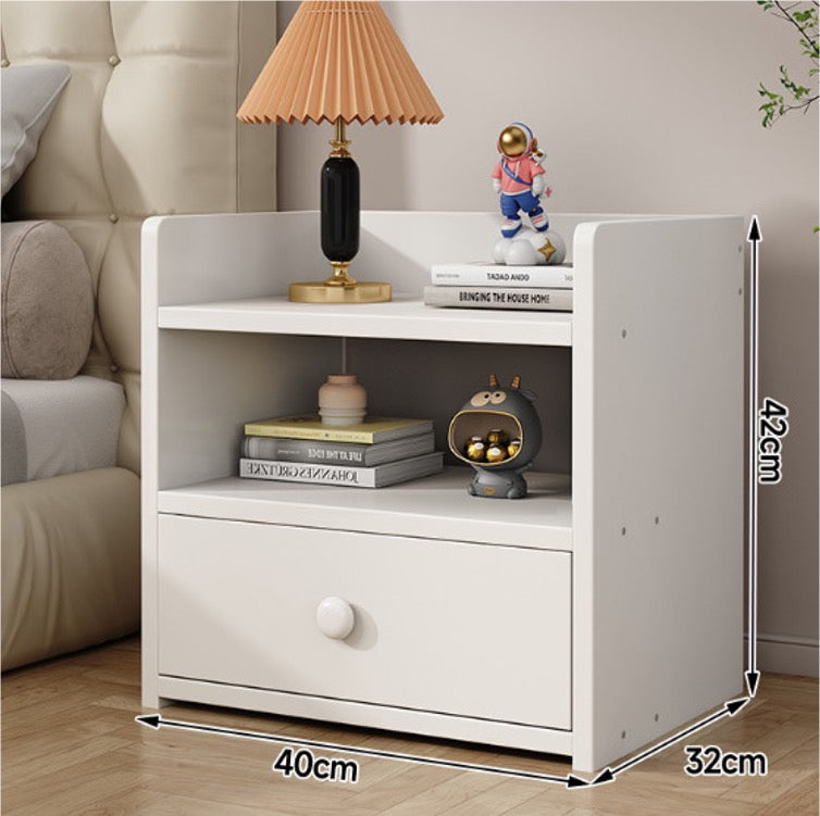 Noptiera PAL minimalista cu sertar si raft, 40x32x42cm, alb/gri