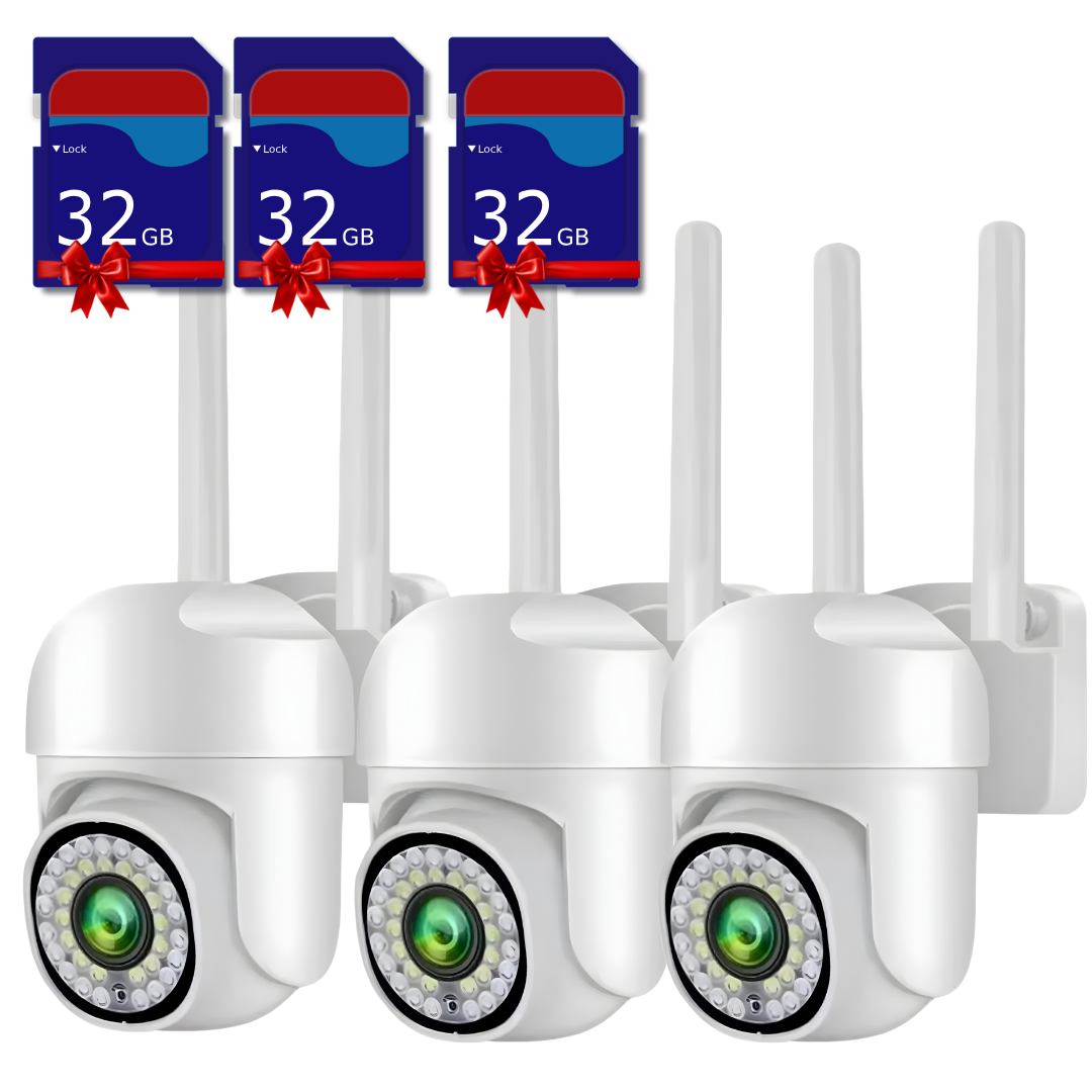 Pachet Camera de supraveghere WiFi pentru exterior cu Card 32GB Inclus, HD panoramica, vedere nocturna, audio bidirectional, rezistenta la apa, 2MP sau 3MP