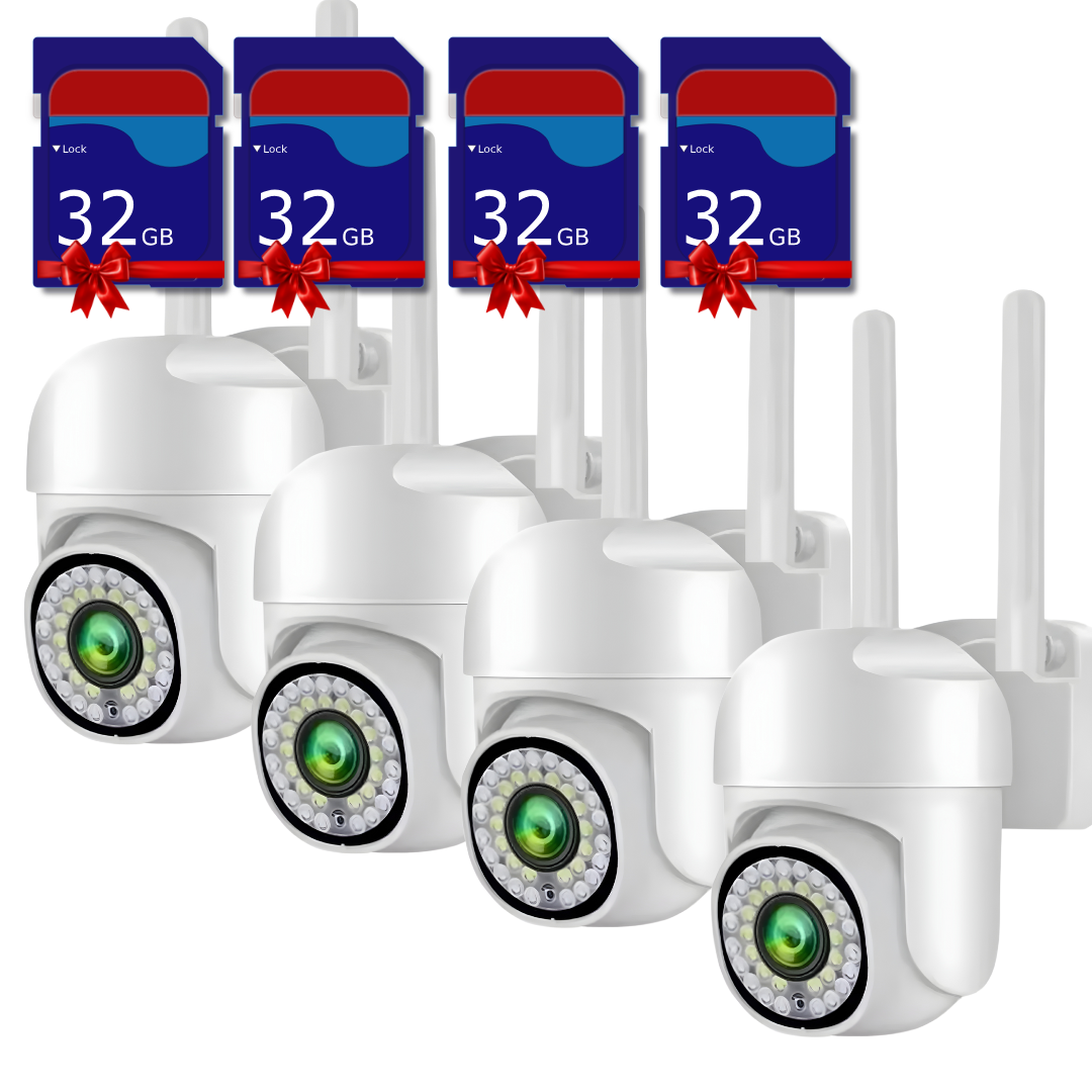 Pachet Camera de supraveghere WiFi pentru exterior cu Card 32GB Inclus, HD panoramica, vedere nocturna, audio bidirectional, rezistenta la apa, 2MP sau 3MP
