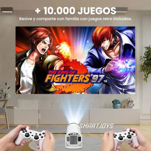 Videoproiector portabil, X10 Plus, 5000 lumeni, 4K Ultra HD, WiFi, Bluetooth 5.0, difuzor integrat, telecomanda, 10.000 jocuri incluse, Rotatie 180 grade, alb