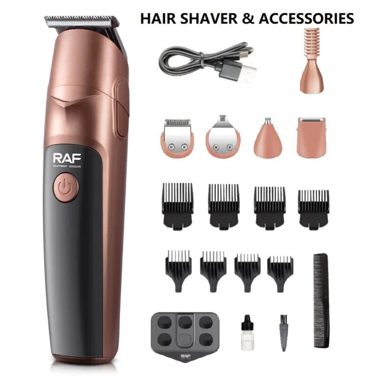 Aparat de tuns multifuncțional RAF R4021 cu 19 accesorii, baterie 600mAh, încărcare USB, culoare Rose Gold