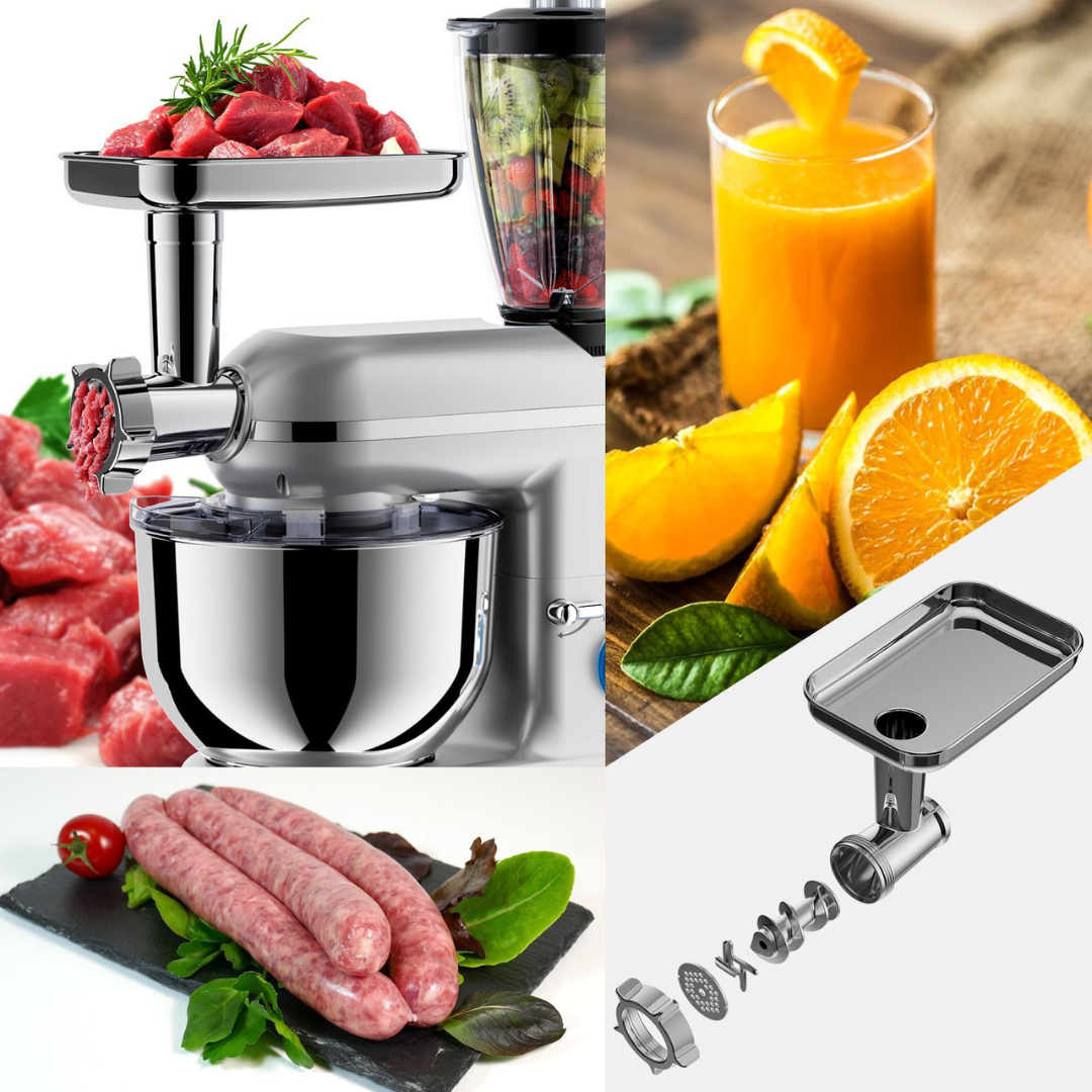 Robot de bucatarie 1400W cu bol inox 5.5L – mixer, tocator si blender multifunctional, argintiu