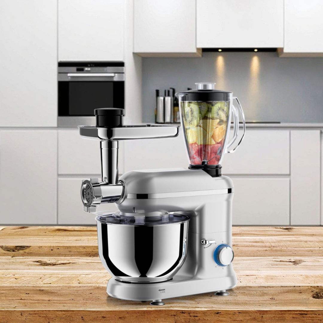 Robot de bucatarie 1400W cu bol inox 5.5L – mixer, tocator si blender multifunctional, argintiu - imagine 9