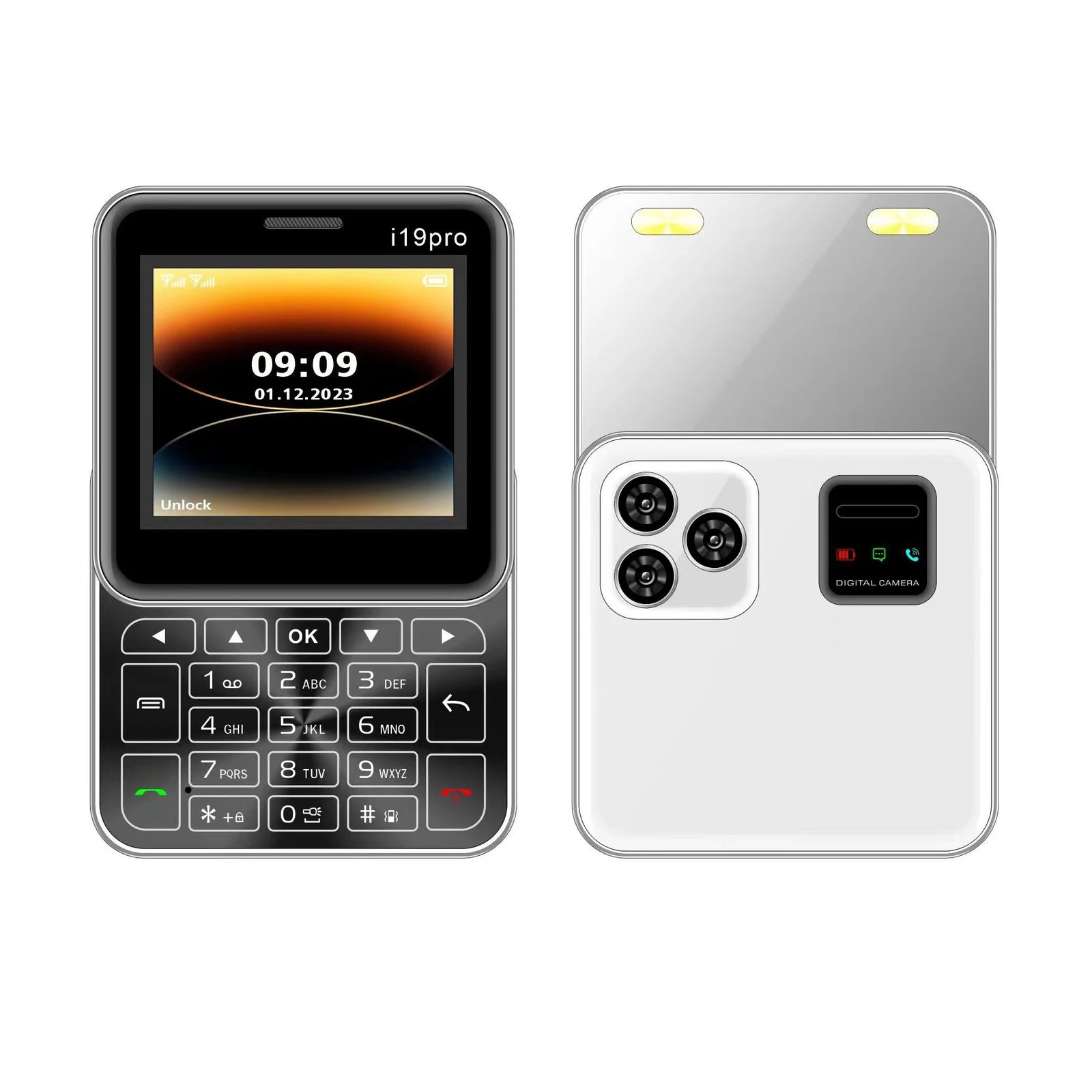 Telefon Mini i19 Pro Slide Button – 2.4", Dual SIM, 2G GSM, camera, FM, Bluetooth, butoane, deblocat