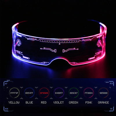 Ochelari pentru petrecere LED, 7 Culori, 21 efecte iluminare, control dublu, stilul cyberpunk