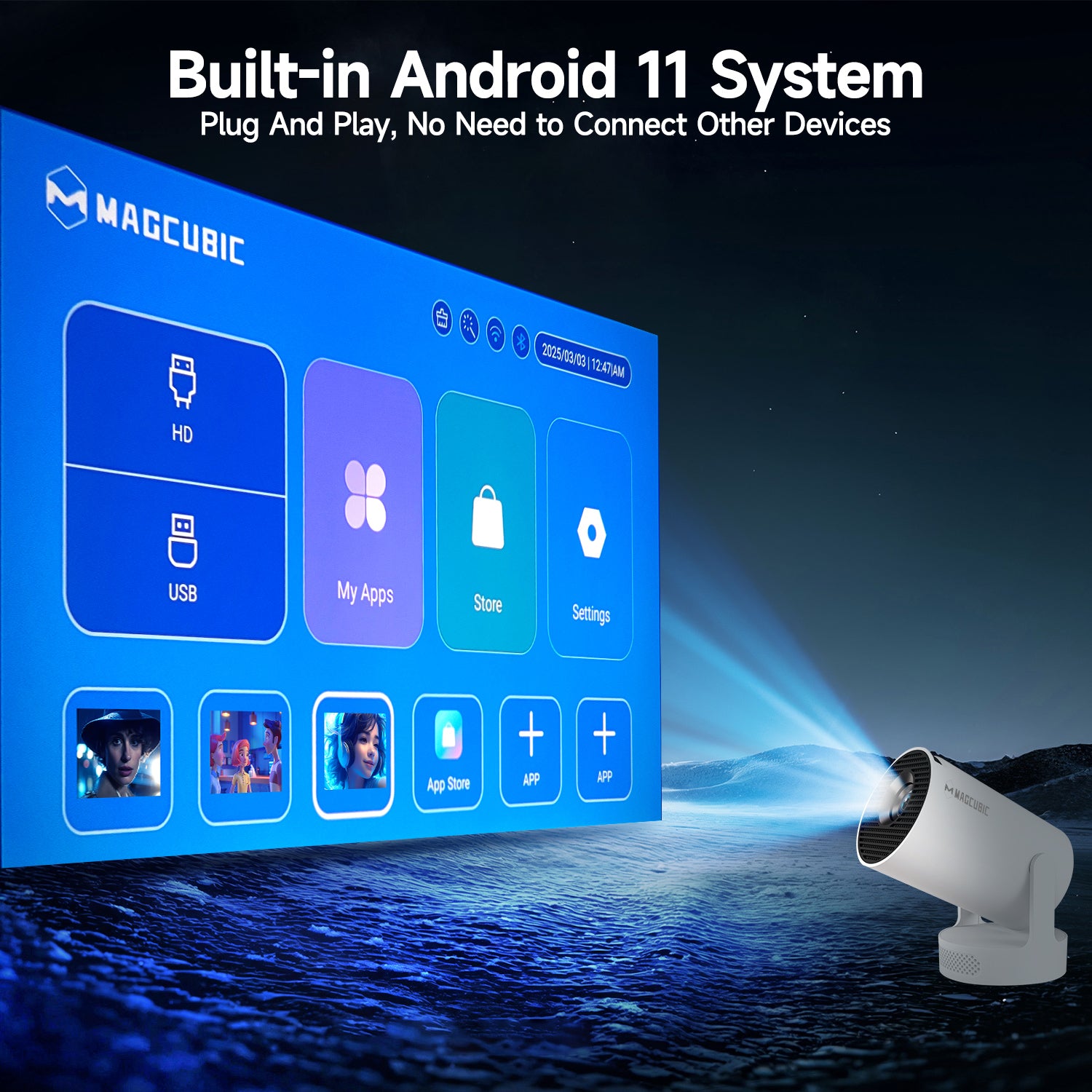 Mini videoproiector smart Magcubic HY300 Pro+ 4K, Android 11, WiFi 6, BT 5.4, Gamepad inclus