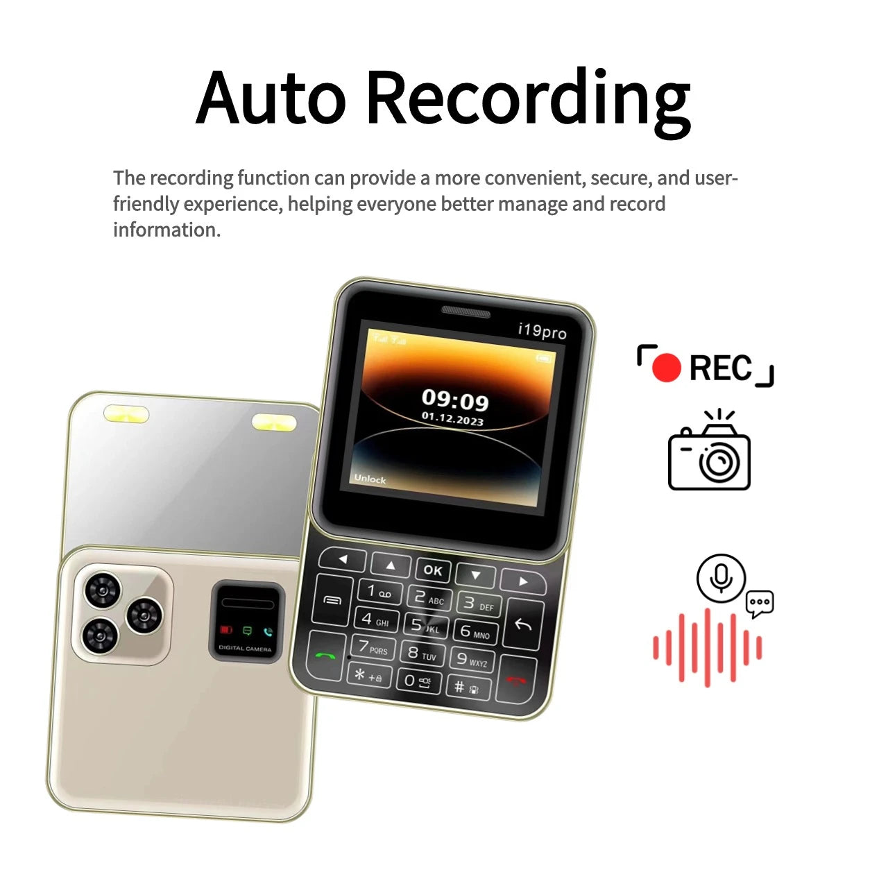 Telefon Mini i19 Pro Slide Button – 2.4", Dual SIM, 2G GSM, camera, FM, Bluetooth, butoane, deblocat