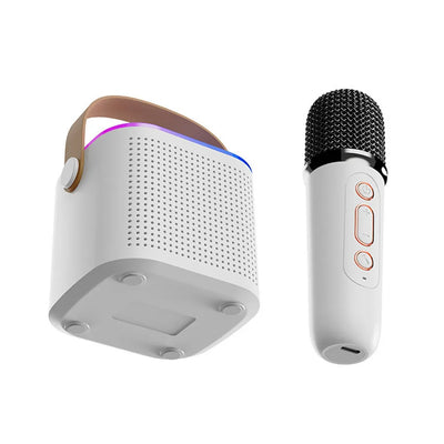 Boxa karaoke cu microfon wireless, difuzor portabil cu lumina RGB LED, alb