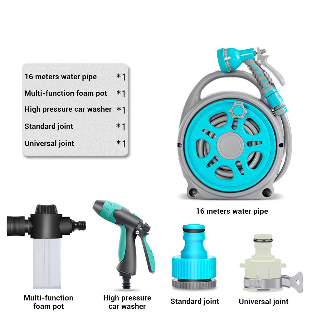 Furtun retractabil 20m cu tambur, pistol 6 jeturi, cap spumare, conectori universali