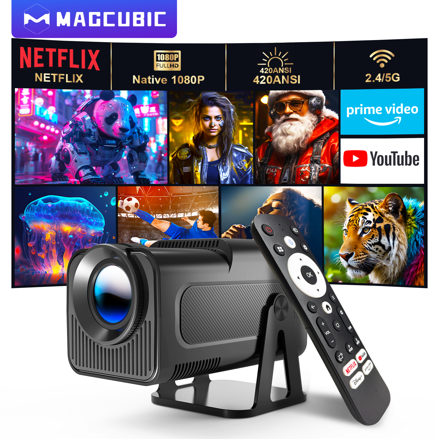 Proiector Portabil 1080p Nativ 500 ANSI Lumeni cu WiFi 5G Bluetooth 5.2 si Aplicatii Oficiale – Magcubic HY320-N