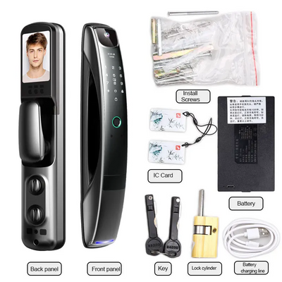 Yala smart cu recunoastere faciala 3D, scanare palma, card RFID, parola sau cheie, acumulator 5000mAh inclus, WiFi, Tuya