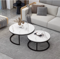 Set 2 masute rotunde de cafea cu efect de marmura, diametru 70/50 cm, blat MDF, cadru metalic - imagine 2