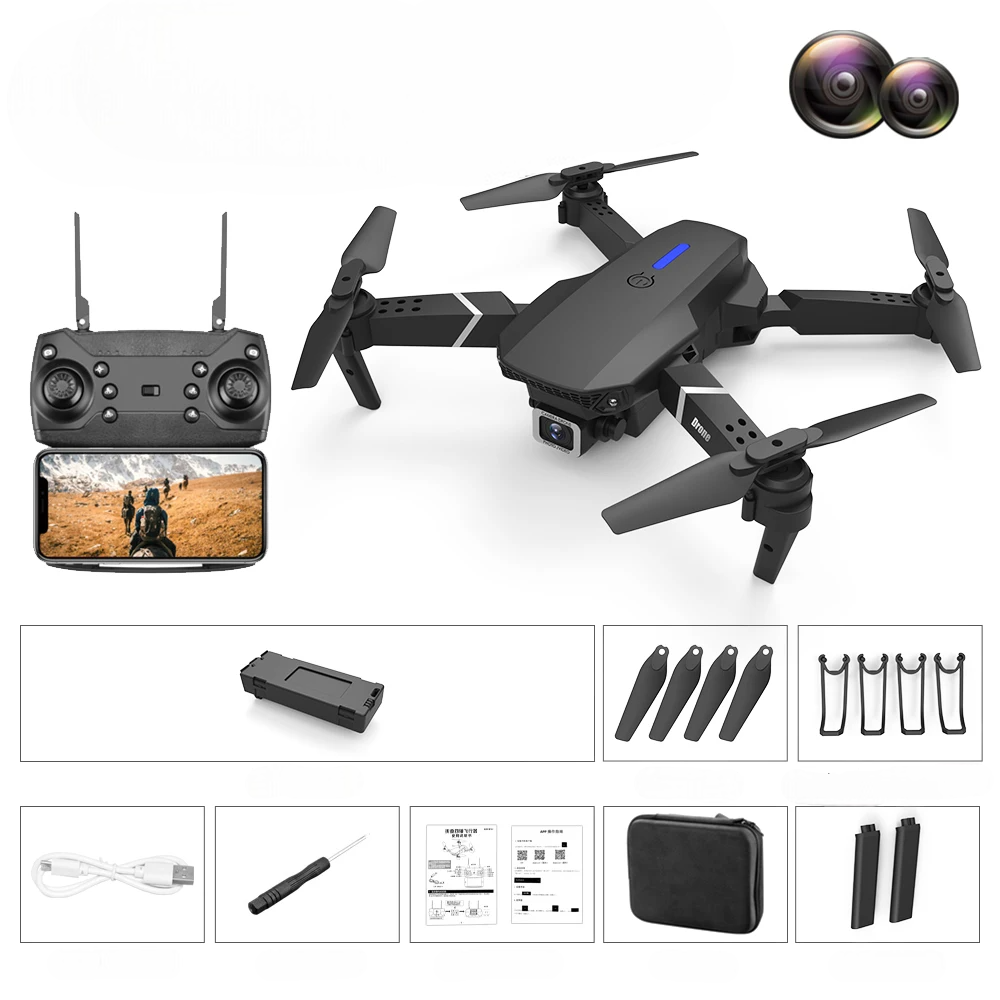 Drona inteligenta E88 Pro cu camere 4K, control wireless si gestual, pliere rapida, geanta inclusa