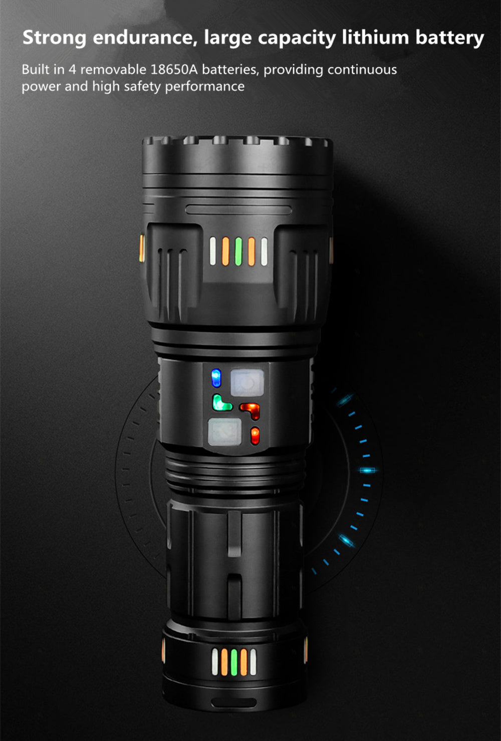 Lanterna profesionala cu led laser, 5km raza actiune, 30000 lumeni, 6 moduri luminare, 90W, incarcare USB-C, baterii incluse