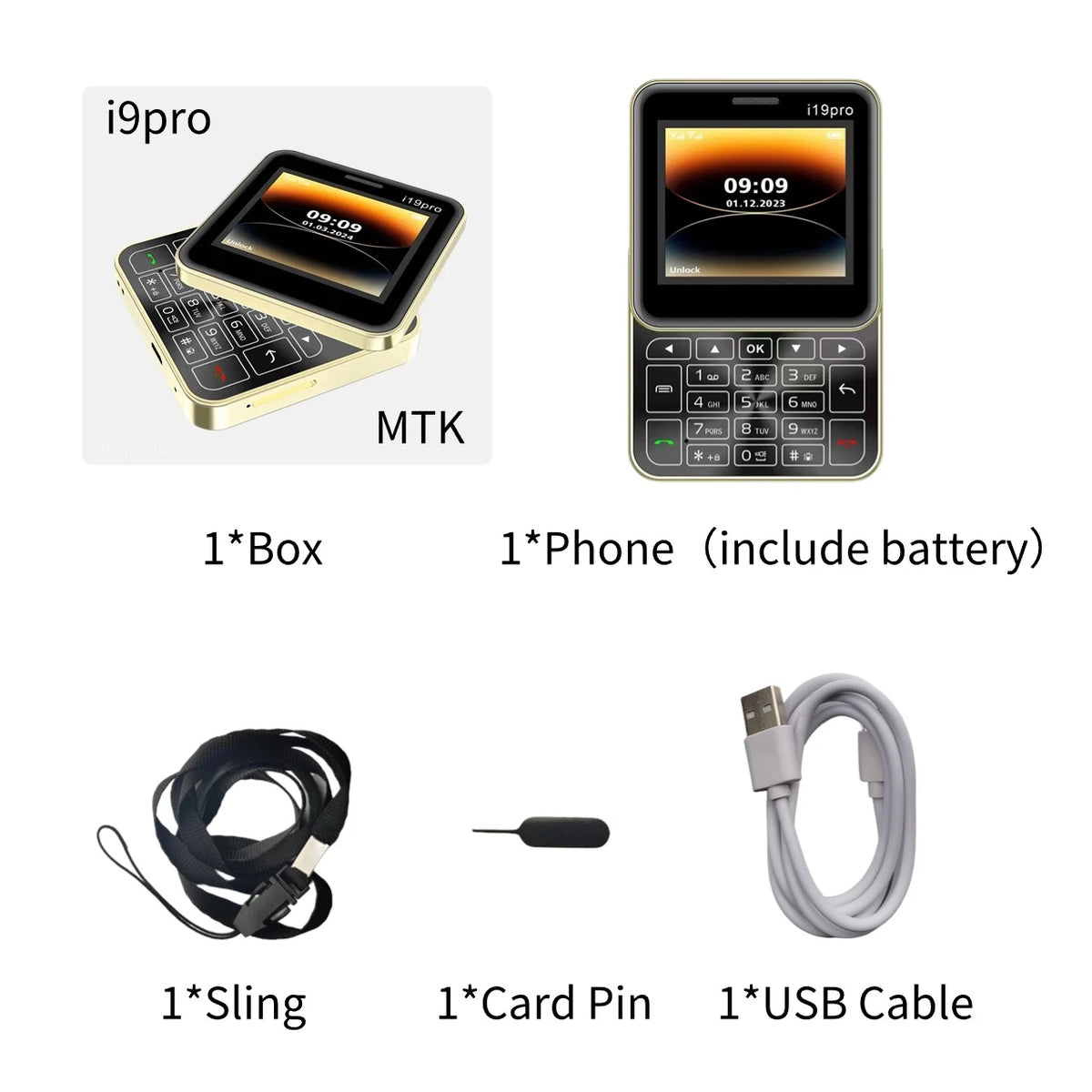 Telefon Mini i19 Pro Slide Button – 2.4", Dual SIM, 2G GSM, camera, FM, Bluetooth, butoane, deblocat