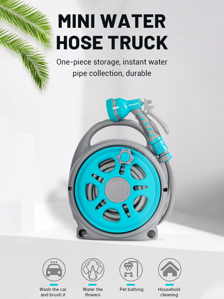 Furtun retractabil 20m cu tambur, pistol 6 jeturi, cap spumare, conectori universali