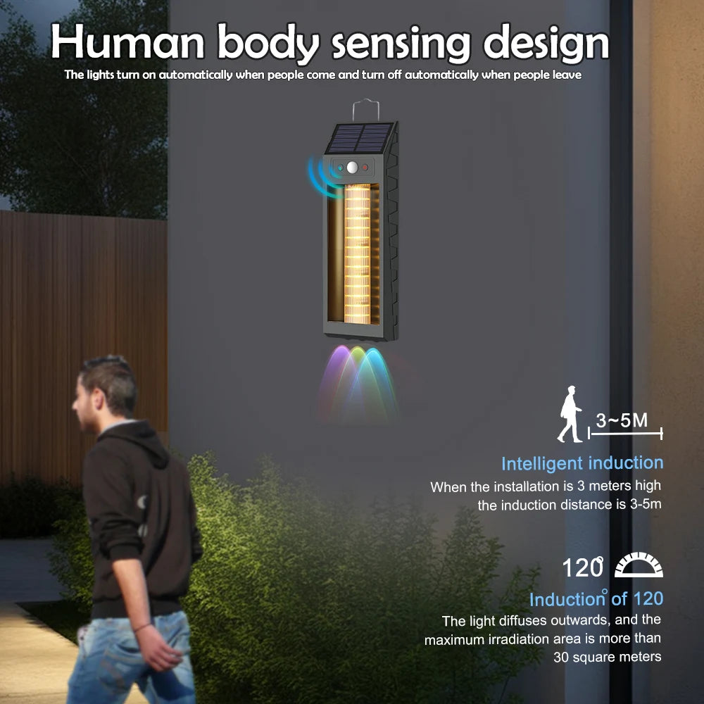 Lampa solara LED 33 cm, senzor miscare, 3 moduri de lumina, panou solar 5.5V/1.6W,  rezistenta la apa