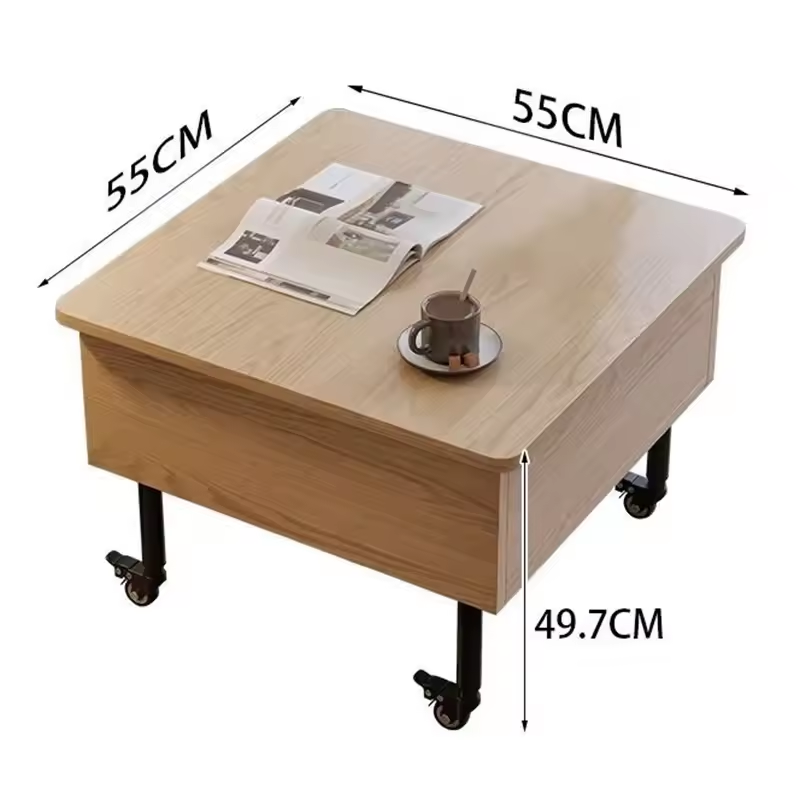 Masuta de cafea cu blat rabatabil, spatiu de depozitare si roti pivotante, 55x55x48cm