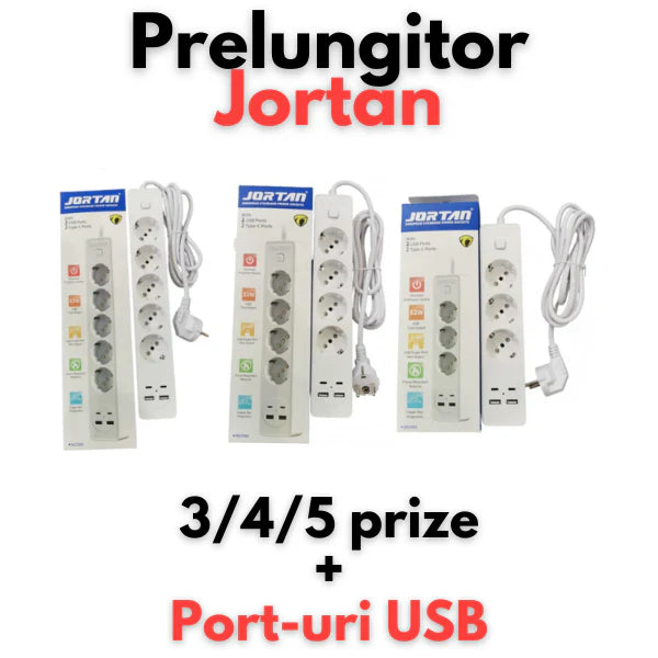 Prelungitor Jortan, 3,4 sau 5 prize + 2 porturi USB si 2 porturi USB C