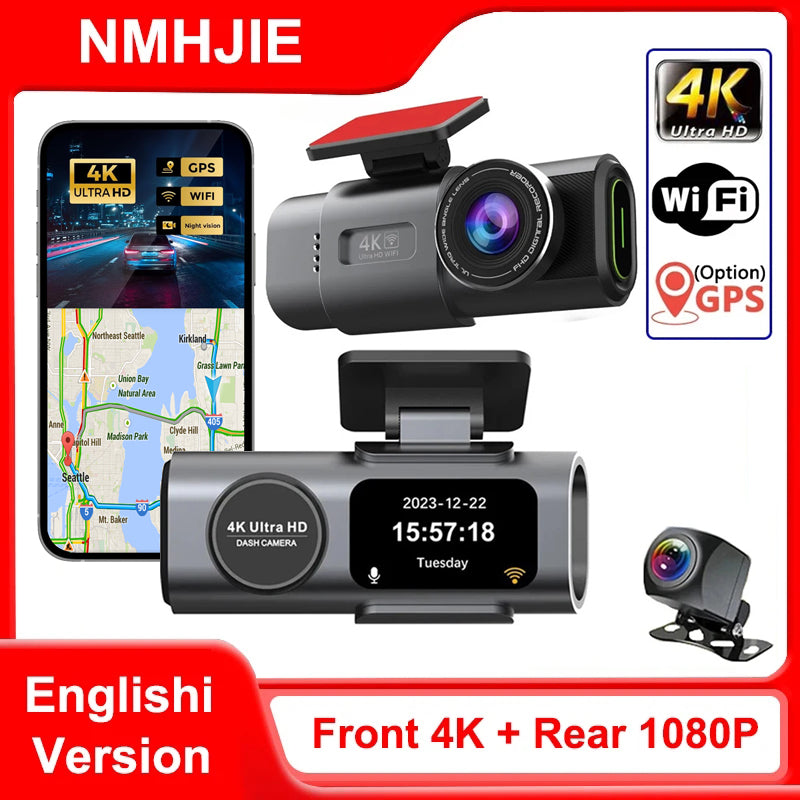 Camera auto duala 4K + 1080P cu WiFi, GPS, viziune nocturna si monitorizare parcare