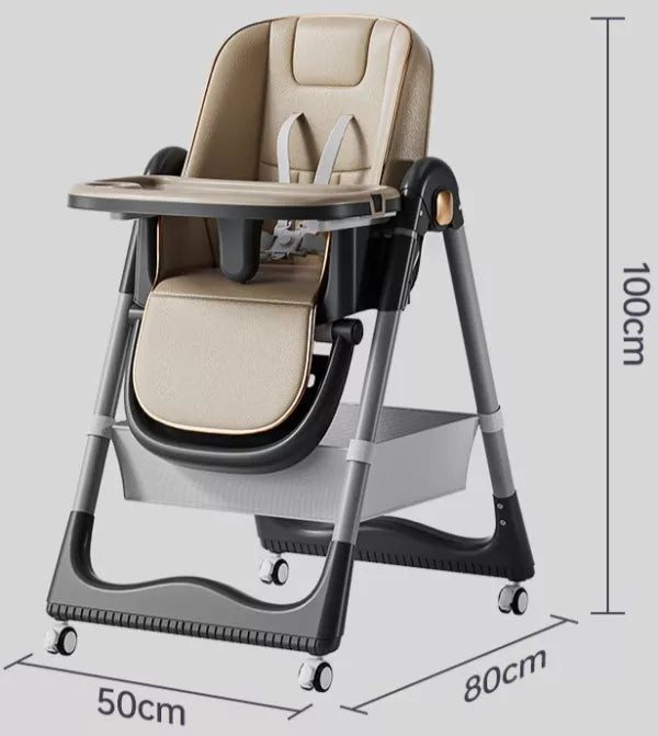 Scaun de Masa 3 in 1 pentru Bebelusi si Copii, varsta 6-36 luni, Inaltime ajustabila, centura de siguranta in 5 puncte, tavita reglabila si detasabila, roti, maro