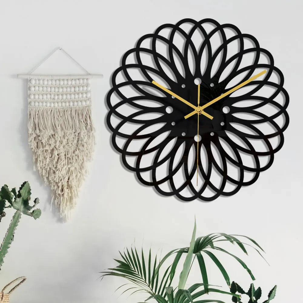 Ceas de perete  30 cm design geometric 3D modern silentios culoare neagra