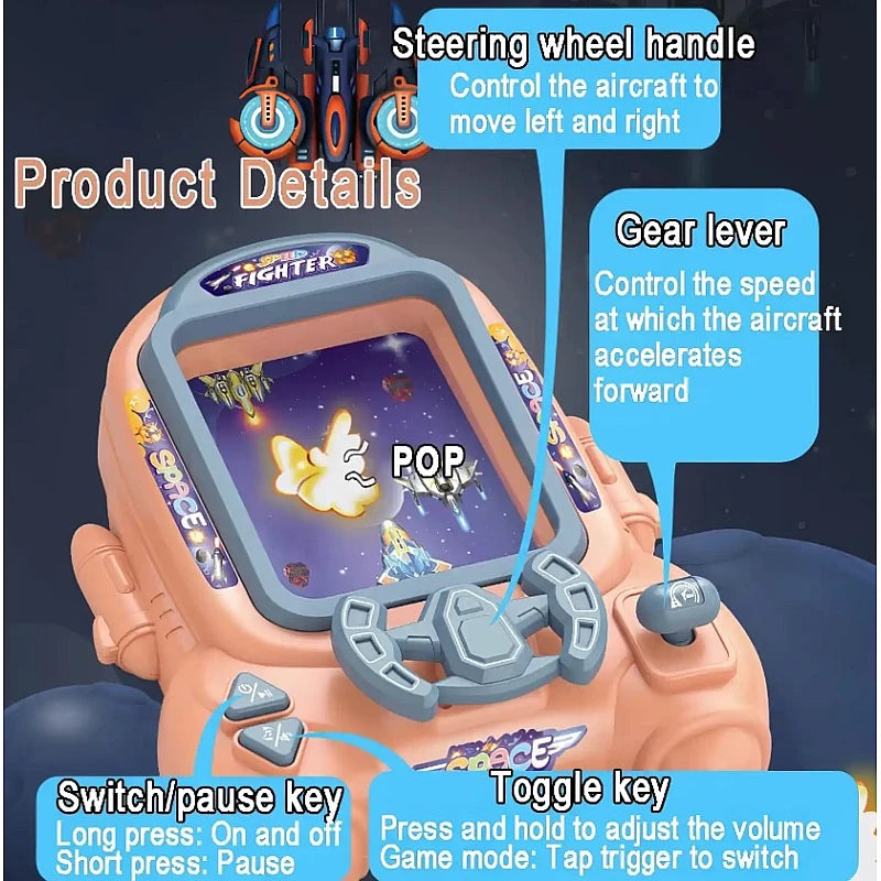 Consola de jocuri arcade cu 18 niveluri – Aventura spatiala, jucarie educativa pentru copii