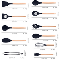 Set 19 ustensile de gatit din silicon cu maner rezistent din bambus, suport si tocator - imagine 12
