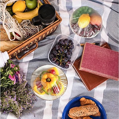 Set 100 huse alimentare de unică folosință cu bandă elastică, 22-38 cm, transparente