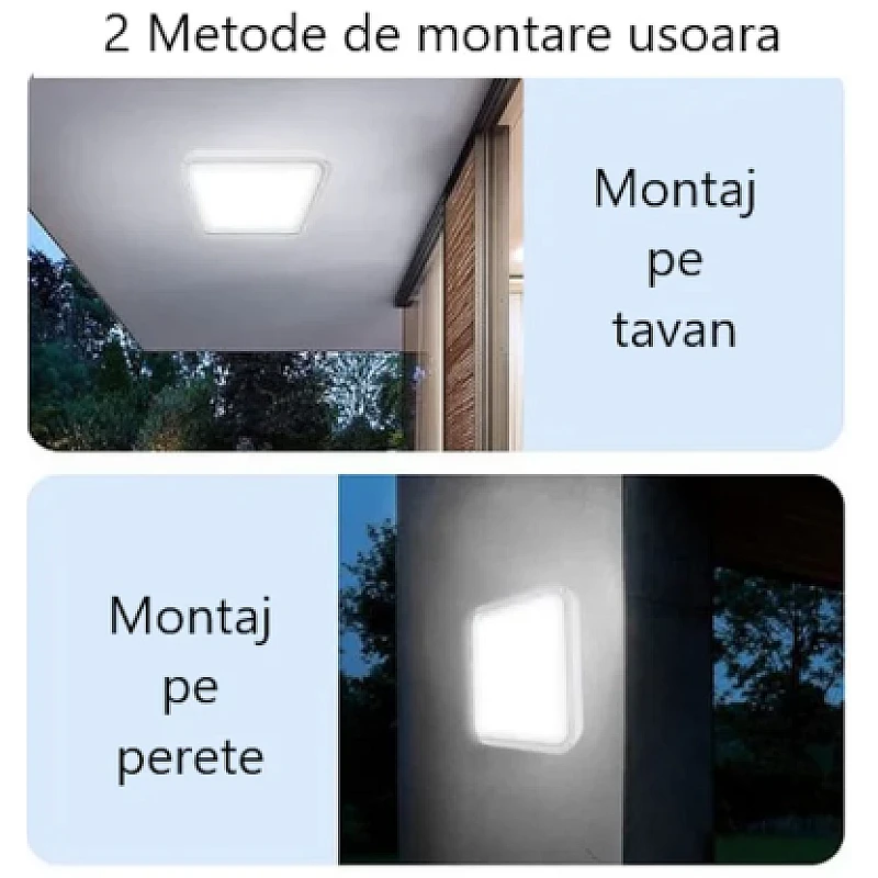 Aplica LED 100W,200W sau 300W cu Panou Solar, Interior/Exterior, Plafoniera Patrata, Lumina Rece/Calda