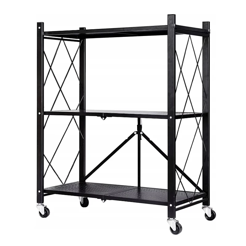 Raft depozitare, metalic, pliabil, pe roti, 3 polite,72 x 34 x 87 cm