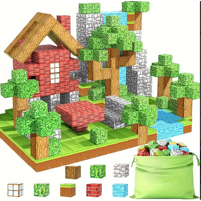 Blocuri magnetice de constructie 3D , 2.5 cm, 75 piese